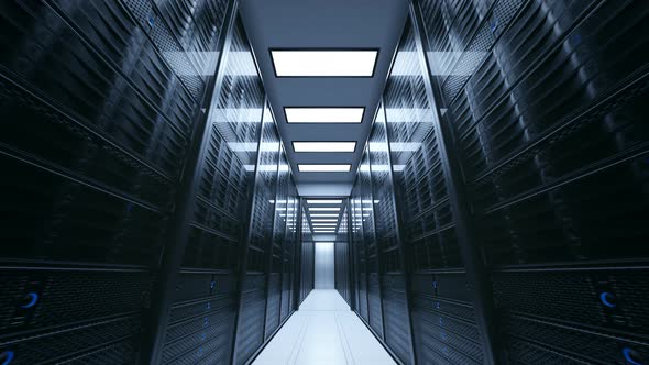 Modern web network servers data center. Big data storage and cloud computing. 4k