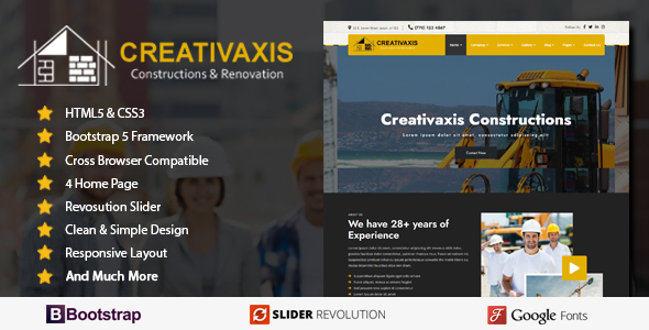 Creativazis – Constructions & Renovation Responsive HTML Templates