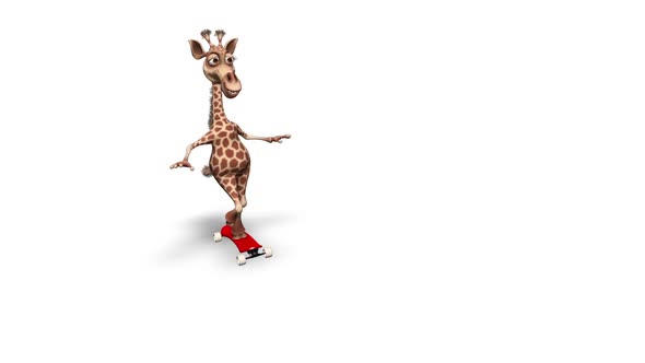 Cartoon 3D Giraffe Skateboard  2 Loops on White