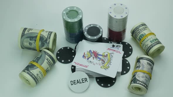 Deck of Cards for Poker and Playing Chips on the Table