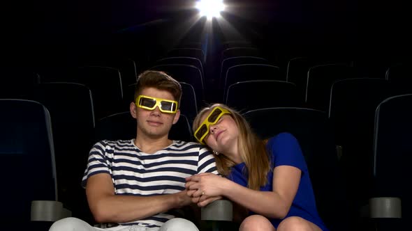 Young Couple Watching a Film at the Cinema, 3D Glasses