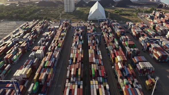 Aerial View Of Intermodal Container At Container Terminal.