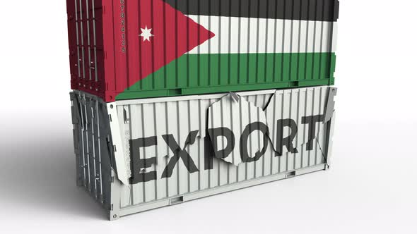 Container with Flag of Jordan Breaks Container with EXPORT Text