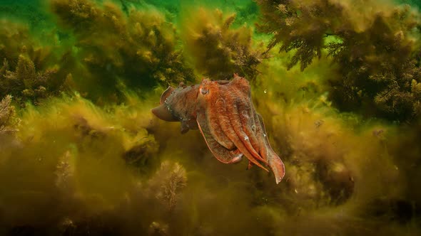 Swimming cuttlefish underwater, close up 4K Slow motion