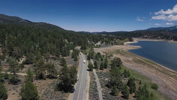 Aerial shot of Big Bear Solar observatory, Big Bear Lake, California, USA