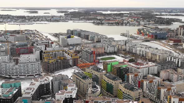 Harbor and Modern city District in Helsinki