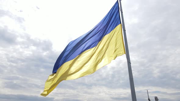 Kyiv - National Flag of Ukraine By Day. Aerial View. Kiev. Slow Motion