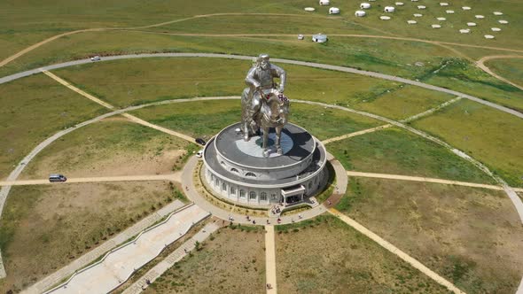 Aerial Around View of Statue of Genghis Khan