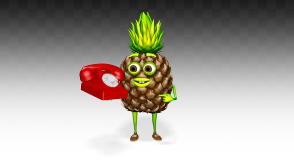 Pineapple Character Shows Phone