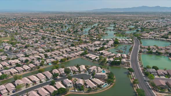 Many Small Ponds Near Avondale Small Town a View Overlooking Desert Near on of State Capital Phoenix