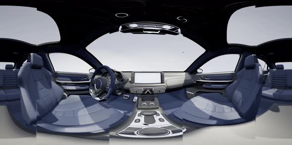 VR 360 Camera Moving Inside Detailed Car Interior