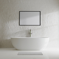 picture frame mock up in modern bathroom with bathtub and decorative concrete wall with sunlight - PhotoDune Item for Sale