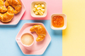 Coffee and croissants on a bright trendy background - PhotoDune Item for Sale