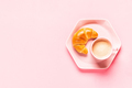 Coffee and croissants for breakfast on a pink background - PhotoDune Item for Sale