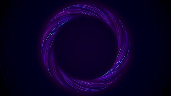 Abstract glowing ring from twisting fiber with blinking colors isolated on black background