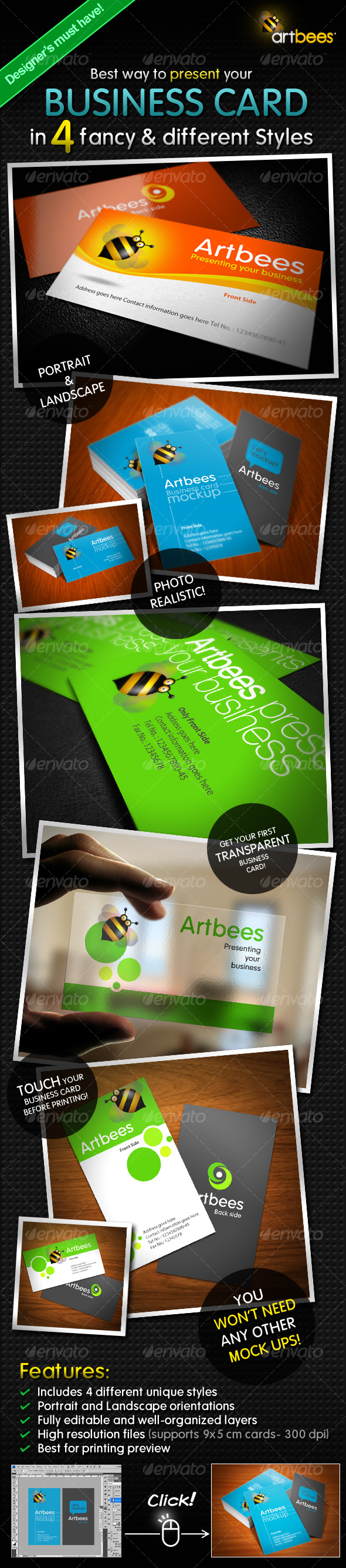 Business Card Mock-up Pack - 4 Styles