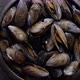 Fresh and Raw Sea Mussels in Black Ceramic Bowl Placed on Dark Stone Background - VideoHive Item for Sale