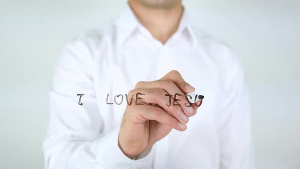 I Love Jesus Businessman Writing on Glass