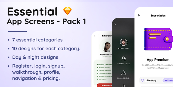 EASP - Essential App Screens Pack 1 - Sketch Template