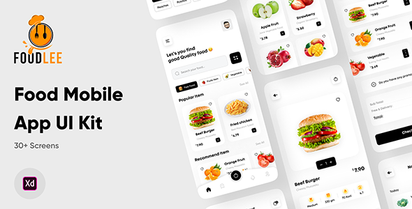 Foodlee - Food Delivery Mobile App UI Kit For Adobe XD