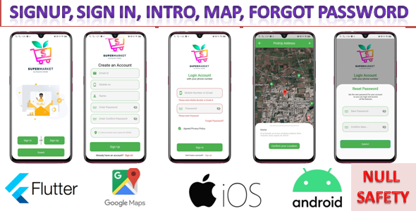 Flutter Sign in, Sign Up, onboarding UI & Google Map auto Detect Location Full Address