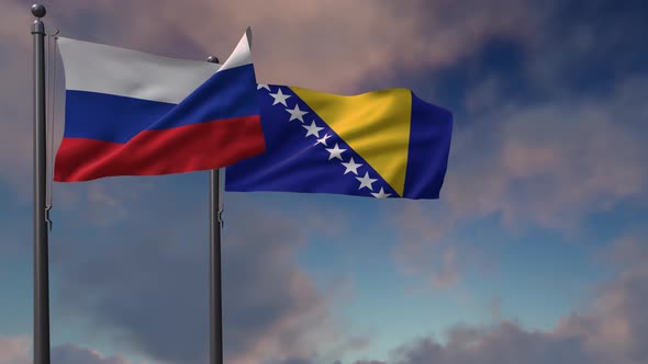 Bosnia And Herzegovina Flag Waving Along With The National Flag Of The Russia 4K