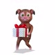 Brown Pig Congratulates And Dances With A Gift on White Background - VideoHive Item for Sale