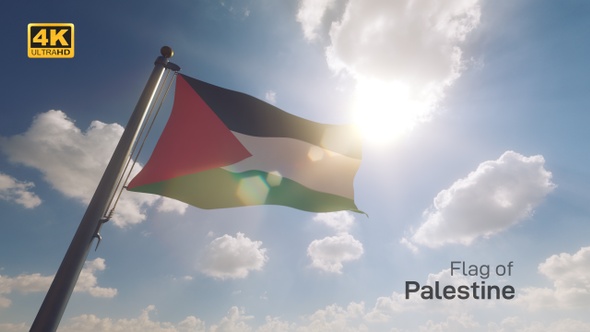 Palestine Flag on a Flagpole V2 - 4K