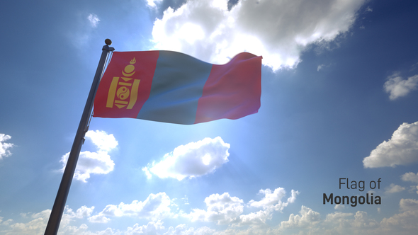 Mongolia Flag on a Flagpole V4