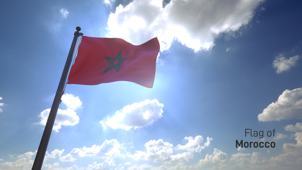 Morocco Flag on a Flagpole V4
