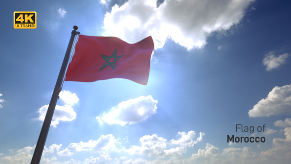 Morocco Flag on a Flagpole V4 - 4K