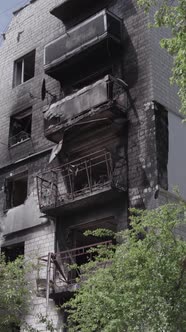 Vertical Video of a House Destroyed By the War in Ukraine