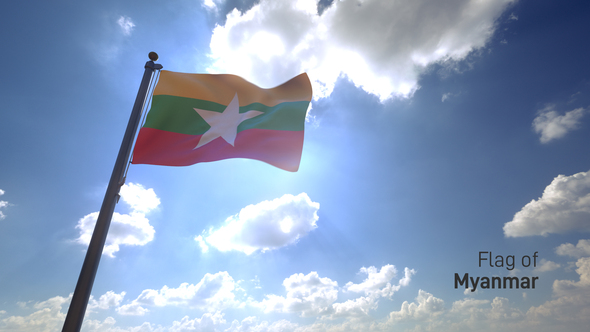 Myanmar Flag on a Flagpole V4