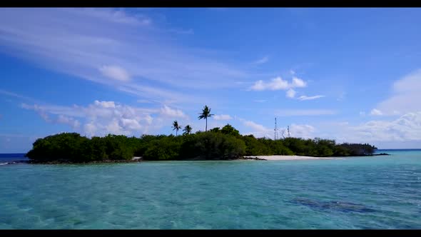 Aerial top down abstract of relaxing coast beach time by blue lagoon with white sandy background of 