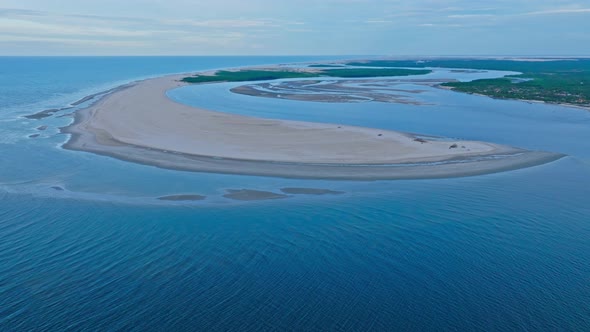 Drone Flies High Above, Blue Sea, With Small Waves, Calm, Northeast Of Brazil