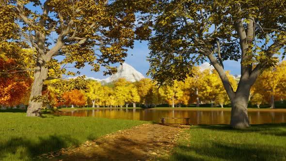 Sitting By A Lake In Autumn Colors