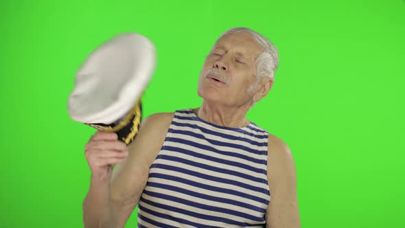 Elderly Sailor Man with Mustache. Old Sailorman on Chroma Key Background