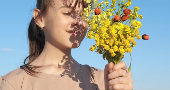 The shadow on the face from flowers.