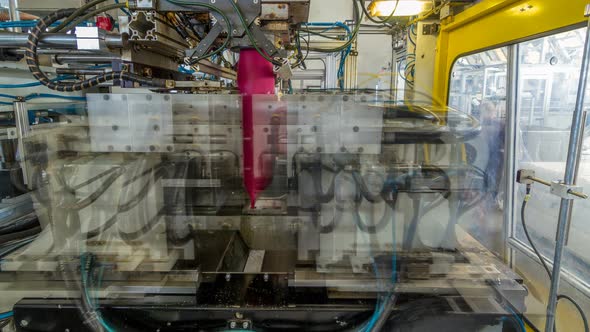 A Factory for Plastic Canister Production Timelapse Hyperlapse. The Conveyor in the Factory.