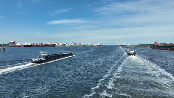 Cargo Barges in the Netherlands Transporting at Port