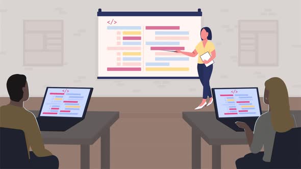 Programming Course Flat Color Animated Illustration