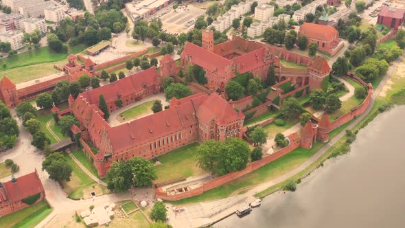 Castle fortifications of the Teutonic Order in Malbork from East. Malbork Castle is the largest cast