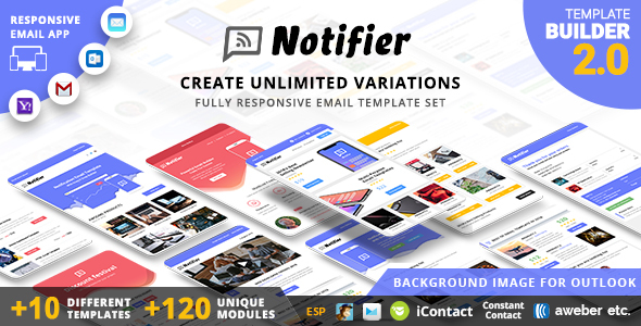 Notifier | Responsive Email Template Set + Builder Online