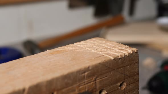 Pencil markings on wood chunk for precise cuts