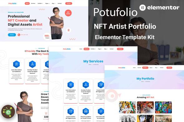 Potufolio - NFT Artist Portfolio Elementor Template Kit