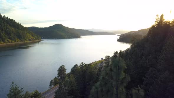 Aerial Revealing Shot of Lake Coeur D' Alene, Idaho