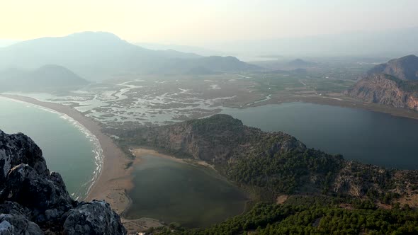 Delta, Swamp, Wetland, Sea and Plain View From The Forested Mountain Peak