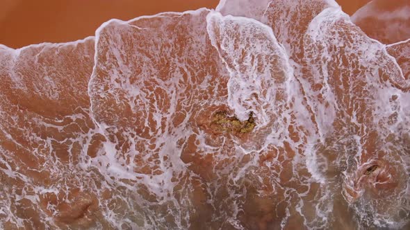 Ferragudo Beautiful Beach Scenery on Portugal Ocean Coast - Aerial Overhead