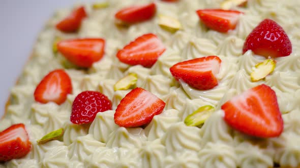 Tasty Cake with Cream and Strawberries