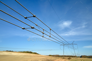  electric power wires for safe delivering of electrical energy through steel cable on long distance.